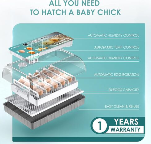 حاضنة رقمية تلقائية مطورة، سعة 12/16/20 (20 بيضة دجاج - شاشة فهرنهايت) in Kuwait