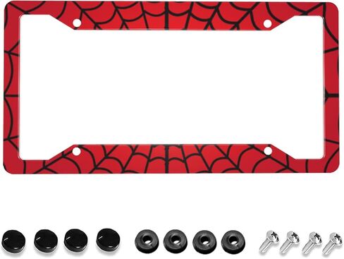 Spider Web License Plate Frame, Red Black License Plate Frames for Women Men, Aluminum Vintage Funny Front License Plate Holder Cover Car Tag Decor with 4 Holes (SYC-2) in Saudi Arabia