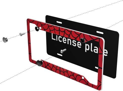 Spider Web License Plate Frame, Red Black License Plate Frames for Women Men, Aluminum Vintage Funny Front License Plate Holder Cover Car Tag Decor with 4 Holes (SYC-2) in Saudi Arabia