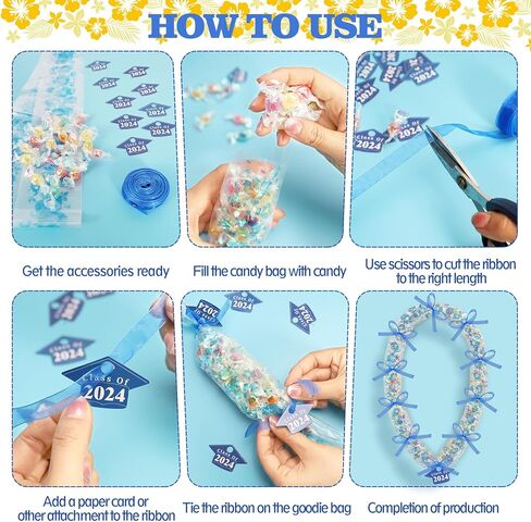 NNG 36 مجموعة من أدوات صنع حلوى التخرج من فئة 2024 من أكياس حلوى هاواي للتخرج، مجموعة أنابيب حلوى لي هدية شريط هدية لمستلزمات حفلات التخرج in Kuwait