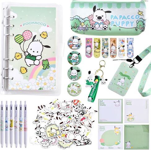 مجموعة قرطاسية للوازم المدرسية من بوشاكو، بما في ذلك مقلمة دفتر الملاحظات والأقلام الهلامية وملصقات سلسلة المفاتيح وبطاقة الهوية وحامل الحبل ودفاتر الملاحظات وشارات الدبوس المرجعية، مجموعة قرطاسية Kawaii لطيفة in Kuwait