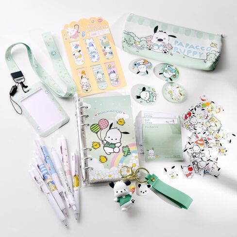 مجموعة قرطاسية للوازم المدرسية من بوشاكو، بما في ذلك مقلمة دفتر الملاحظات والأقلام الهلامية وملصقات سلسلة المفاتيح وبطاقة الهوية وحامل الحبل ودفاتر الملاحظات وشارات الدبوس المرجعية، مجموعة قرطاسية Kawaii لطيفة in Kuwait
