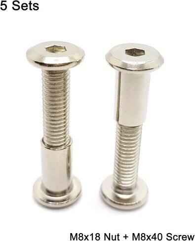 عمود لولبي مناسب لقطر الثقب 3/8 بوصة (10 مم)، ذكر M8x40mm أنثى 18 مم براغي ربط محرك سداسي للأثاث الخشبي والجلدي، طلاء من الفولاذ الكربوني بالنيكل 5 مجموعات in Kuwait