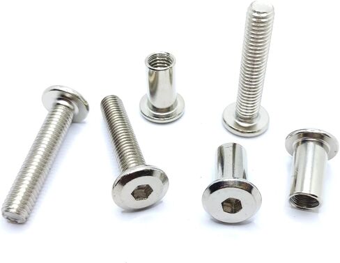 عمود لولبي مناسب لقطر الثقب 3/8 بوصة (10 مم)، ذكر M8x40mm أنثى 18 مم براغي ربط محرك سداسي للأثاث الخشبي والجلدي، طلاء من الفولاذ الكربوني بالنيكل 5 مجموعات in Kuwait