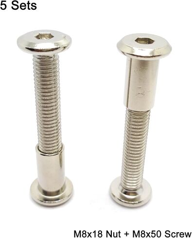 عمود لولبي مناسب لقطر الثقب 3/8 بوصة (10 مم)، ذكر M8x40mm أنثى 18 مم براغي ربط محرك سداسي للأثاث الخشبي والجلدي، طلاء من الفولاذ الكربوني بالنيكل 5 مجموعات in Kuwait