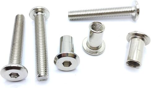 عمود لولبي مناسب لقطر الثقب 3/8 بوصة (10 مم)، ذكر M8x40mm أنثى 18 مم براغي ربط محرك سداسي للأثاث الخشبي والجلدي، طلاء من الفولاذ الكربوني بالنيكل 5 مجموعات in Kuwait