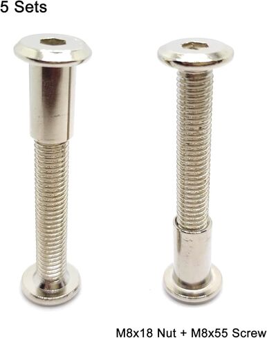عمود لولبي مناسب لقطر الثقب 3/8 بوصة (10 مم)، ذكر M8x40mm أنثى 18 مم براغي ربط محرك سداسي للأثاث الخشبي والجلدي، طلاء من الفولاذ الكربوني بالنيكل 5 مجموعات in Kuwait
