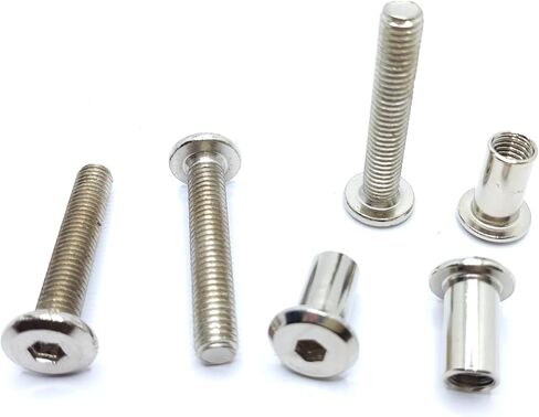 عمود لولبي مناسب لقطر الثقب 3/8 بوصة (10 مم)، ذكر M8x40mm أنثى 18 مم براغي ربط محرك سداسي للأثاث الخشبي والجلدي، طلاء من الفولاذ الكربوني بالنيكل 5 مجموعات in Kuwait