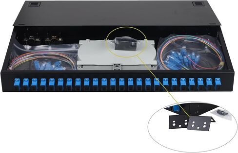 FYBOPTWU-24 Singlemode 24 Port SC-UPC Fiber Optic Rack Mount Enclosure Box & Splice Trays Fiber Cables Kit (Include Pigtail & Couplers), 24 Core LGX Loaded Patch Panel Box fits for 19" Racks Cabinet in Kuwait