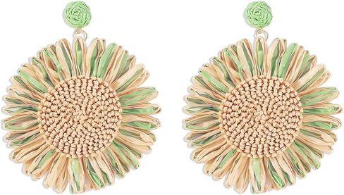 Raffia Dangle Earrings Sunflower Raffia Straw Wrapped Dangle Earrings Summer Rattan Statement Earrings Jewelry for Women Girls in Saudi Arabia