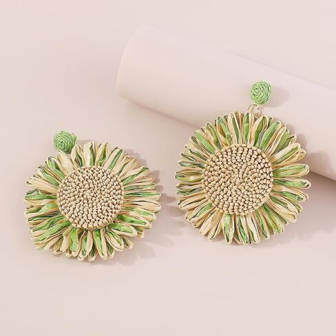 Raffia Dangle Earrings Sunflower Raffia Straw Wrapped Dangle Earrings Summer Rattan Statement Earrings Jewelry for Women Girls in Saudi Arabia