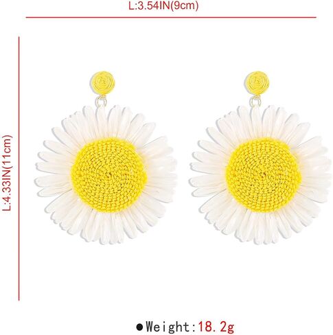 Raffia Dangle Earrings Sunflower Raffia Straw Wrapped Dangle Earrings Summer Rattan Statement Earrings Jewelry for Women Girls in Saudi Arabia