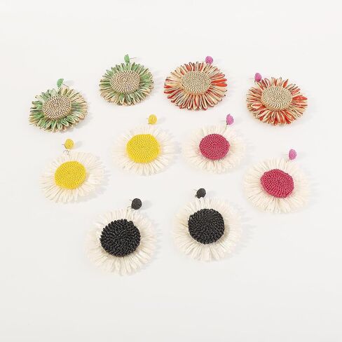 Raffia Dangle Earrings Sunflower Raffia Straw Wrapped Dangle Earrings Summer Rattan Statement Earrings Jewelry for Women Girls in Saudi Arabia