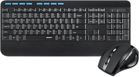 EagleTec KM130 مجموعة ماوس لوحة مفاتيح لاسلكية كاملة الحجم مع مسند راحة اليد، مستقبل USB لاسلكي 2.4 جيجا هرتز للكمبيوتر الشخصي والكمبيوتر المحمول in Kuwait