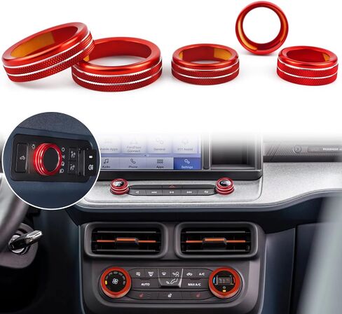 غطاء مقبض حجم الصوت لوحدة التحكم المركزية من الألومنيوم متوافق مع Ford Maverick 2022 2023 XL XLT Lariat Car AC تكييف الهواء مقبض غطاء حلقي 5 قطع (برتقالي) in Saudi Arabia