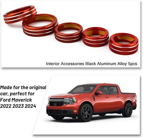 غطاء مقبض حجم الصوت لوحدة التحكم المركزية من الألومنيوم متوافق مع Ford Maverick 2022 2023 XL XLT Lariat Car AC تكييف الهواء مقبض غطاء حلقي 5 قطع (برتقالي) in Saudi Arabia