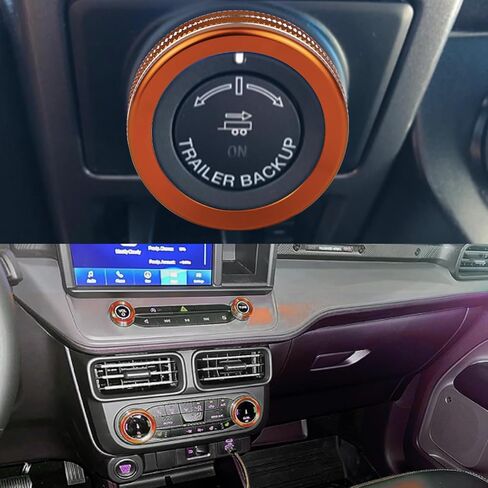 غطاء مقبض حجم الصوت لوحدة التحكم المركزية من الألومنيوم متوافق مع Ford Maverick 2022 2023 XL XLT Lariat Car AC تكييف الهواء مقبض غطاء حلقي 5 قطع (برتقالي) in Saudi Arabia