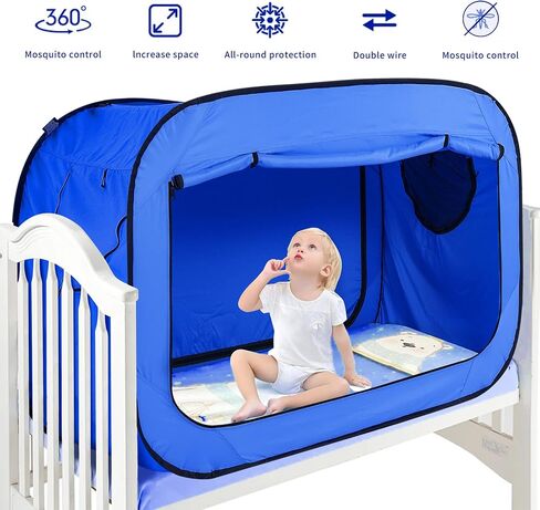 Poray Pop Up Baby Bed Tent Privacy Tent for Toddler Sleeping with 2 Zipper Doors,Breathable Mesh Windows and Portable Carry Bag (deep Blue) in Kuwait