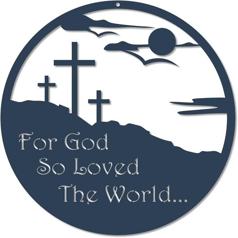For God So Loved The World Metal Wall Sign - Inspiring Metal Wall Art Decorative Accent John 3;16 Bible Verse - Christian Faith Cross Wall Decor - Christianity Hanging Religious - 14 Inch - Black in Saudi Arabia