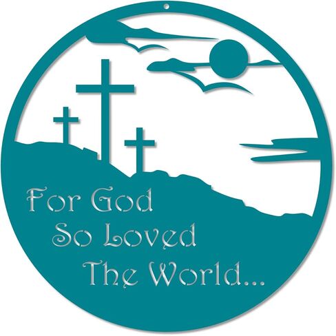 For God So Loved The World Metal Wall Sign - Inspiring Metal Wall Art Decorative Accent John 3;16 Bible Verse - Christian Faith Cross Wall Decor - Christianity Hanging Religious - 14 Inch - Black in Saudi Arabia