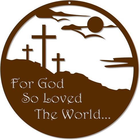 For God So Loved The World Metal Wall Sign - Inspiring Metal Wall Art Decorative Accent John 3;16 Bible Verse - Christian Faith Cross Wall Decor - Christianity Hanging Religious - 14 Inch - Black in Saudi Arabia