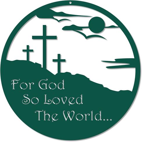 For God So Loved The World Metal Wall Sign - Inspiring Metal Wall Art Decorative Accent John 3;16 Bible Verse - Christian Faith Cross Wall Decor - Christianity Hanging Religious - 14 Inch - Black in Saudi Arabia