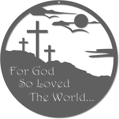 For God So Loved The World Metal Wall Sign - Inspiring Metal Wall Art Decorative Accent John 3;16 Bible Verse - Christian Faith Cross Wall Decor - Christianity Hanging Religious - 14 Inch - Black in Saudi Arabia