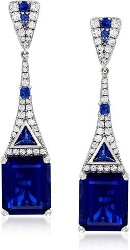 Ross-Simons 12.60 ct. t.w. Simulated Sapphire and .70 ct. t.w. CZ Drop Earrings in Sterling Silver in Saudi Arabia