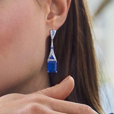 Ross-Simons 12.60 ct. t.w. Simulated Sapphire and .70 ct. t.w. CZ Drop Earrings in Sterling Silver in Saudi Arabia