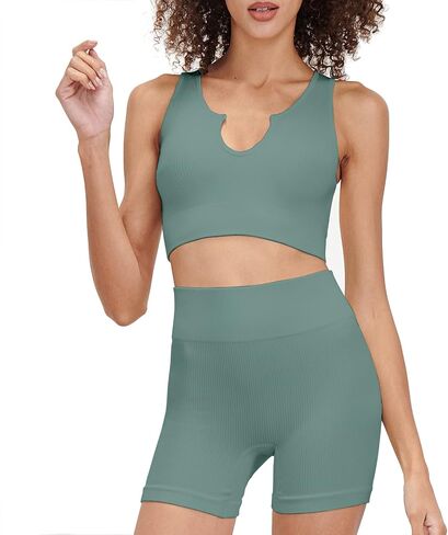 Workout Outfits for Women 2 Piece Seamless One Shoulder Sexy Bra High Waist Yoga Running Shorts in Saudi Arabia