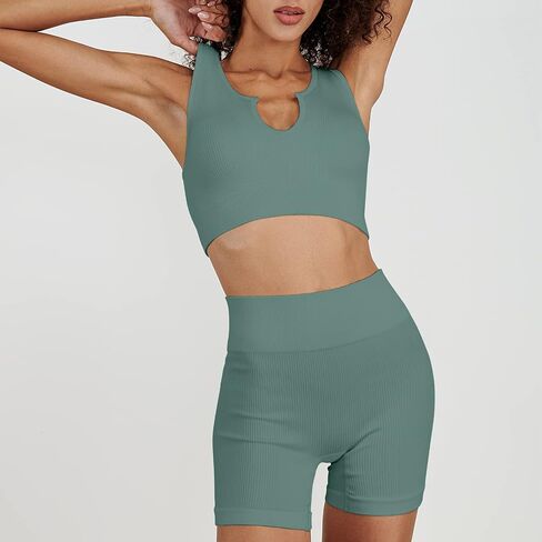 Workout Outfits for Women 2 Piece Seamless One Shoulder Sexy Bra High Waist Yoga Running Shorts in Saudi Arabia
