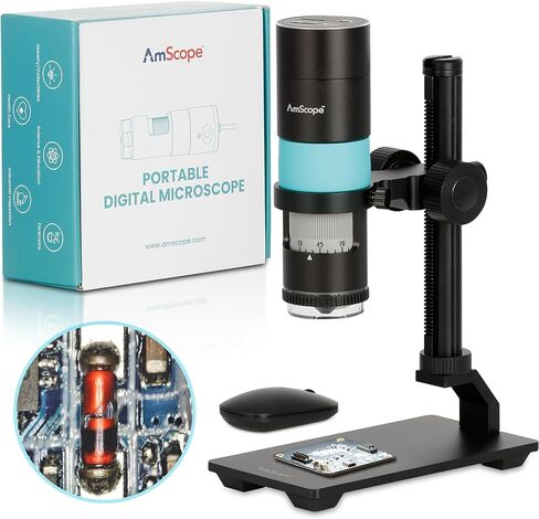 مجهر HDMI رقمي مستقطب الكل في واحد من AmScope 2.1 ميجابكسل مع تكبير 10X-280X وإضاءة LED وحامل معدني للفحص الصناعي والتصنيع والهوايات HHD2100HD-P in Kuwait