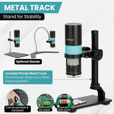 مجهر HDMI رقمي مستقطب الكل في واحد من AmScope 2.1 ميجابكسل مع تكبير 10X-280X وإضاءة LED وحامل معدني للفحص الصناعي والتصنيع والهوايات HHD2100HD-P in Kuwait