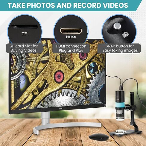 مجهر HDMI رقمي مستقطب الكل في واحد من AmScope 2.1 ميجابكسل مع تكبير 10X-280X وإضاءة LED وحامل معدني للفحص الصناعي والتصنيع والهوايات HHD2100HD-P in Kuwait