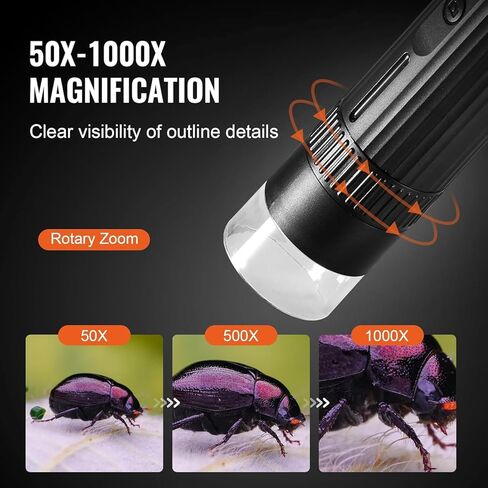 مجهر رقمي تكبير 50X-1000X HD، اتصال USB سلكي، 8 مصابيح LED، مكبر محمول، مجهر USB محمول للعملات المعدنية لأجهزة الكمبيوتر التي تعمل بنظام Windows وiOS (بدون وظيفة لاسلكية) in Kuwait