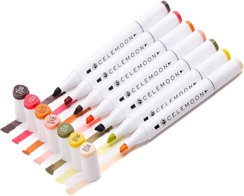 36 لونًا من أقلام تحديد الكحول ذات الرأس المزدوج، إزميل رفيع وواسع، قلم رسم فني للتلوين والرسم وتوضيح الصور الشخصية ولون البشرة متوسط ​​اللون وظلال الشعر، أبيض in Kuwait