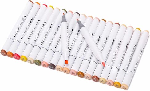 36 لونًا من أقلام تحديد الكحول ذات الرأس المزدوج، إزميل رفيع وواسع، قلم رسم فني للتلوين والرسم وتوضيح الصور الشخصية ولون البشرة متوسط ​​اللون وظلال الشعر، أبيض in Kuwait