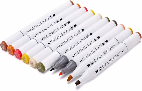 36 لونًا من أقلام تحديد الكحول ذات الرأس المزدوج، إزميل رفيع وواسع، قلم رسم فني للتلوين والرسم وتوضيح الصور الشخصية ولون البشرة متوسط ​​اللون وظلال الشعر، أبيض in Kuwait