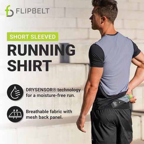 FlipBelt Athletic Running T-Shirt, Short Sleeve Gym and Workout Tops for Men, Quick Dry Active Wear, XS - XL in Saudi Arabia