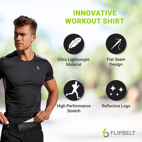 FlipBelt Athletic Running T-Shirt, Short Sleeve Gym and Workout Tops for Men, Quick Dry Active Wear, XS - XL in Saudi Arabia