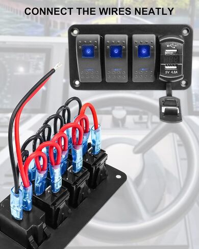 لوحة مفاتيح هزازة 3 عصابة مع الفولتميتر LED وواجهة شحن USB مزدوجة 4.8 أمبير، مفتاح تشغيل/إيقاف ألومنيوم مقاوم للماء 12 فولت - 24 فولت لسيارة شاحنة قارب بحري UTV ATV، ضوء أزرق + سطح أسود in Kuwait