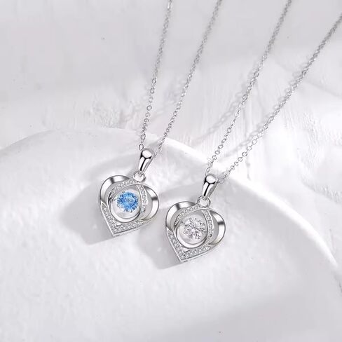 925 Sterling Silver Necklace for Women - 'Heart of the Ocean' Inspired Beating Heart Pendant with Cubic Zirconia, Blue in Saudi Arabia