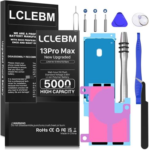 بطارية LCLEBM [5000 مللي أمبير] لهاتف iPhone 13 Pro Max، 2024 جديدة 0 دورة استبدال بطارية ذات سعة أعلى لهاتف iPhone 13 Pro Max موديل A2645، A2644، A2643، A2641، A2484 مع مجموعات أدوات إصلاح كاملة in Kuwait