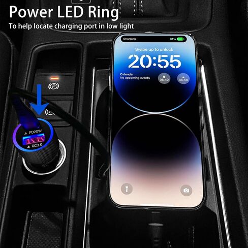 USB C Car Charger, 38W iPhone Car Charger Fast Charging Metal Fast USB Car Charger Adapter PD20W&QC3.0 18W Compatible with iPhone and Android Phone and Tablets (Black) in Saudi Arabia