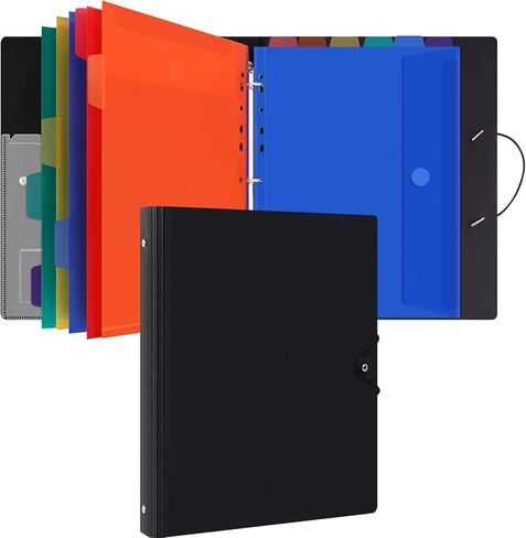 Uquelic 3 Ring Binder with 12 Binder Pocket Folders, Letter Size, Color Binder Pouch for Important Paper Files, Documents, Photos, Letters, Cards in Kuwait