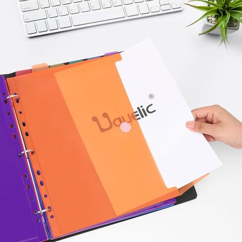 Uquelic 3 Ring Binder with 12 Binder Pocket Folders, Letter Size, Color Binder Pouch for Important Paper Files, Documents, Photos, Letters, Cards in Kuwait
