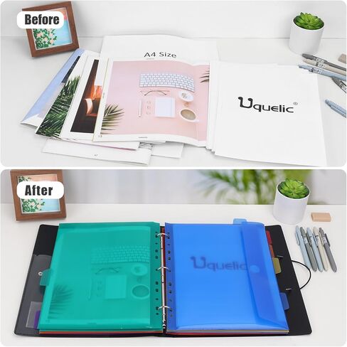 Uquelic 3 Ring Binder with 12 Binder Pocket Folders, Letter Size, Color Binder Pouch for Important Paper Files, Documents, Photos, Letters, Cards in Kuwait