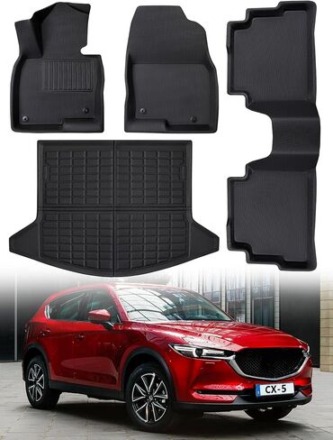 4 PCS 2024 2023 for Mazda CX5 Floor Mats, 2022 2021 2020 2019 2018 2017, XPE All Weather Protection Waterproof Anti-Slip Front & 2nd Seat & Rear Trunk Mat, Car Accessories in Saudi Arabia