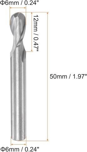 2pcs Ball Nose End Mill 6mm Diameter 12mm Cutting Length 6mm Shank High Speed Steel 2 Flutes Spiral Upcut CNC Router Bits in Saudi Arabia