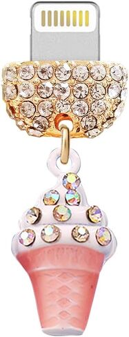 ELISE & FONDA CP639 USB Charging Port Crystal Anti Dust Plug Little 3D Ice-cream Phone Charm for iPhone 14/13/12/11/ XS MAX/XR/X/8 Plus/7/6S/8/SE iPad iPod (Pink) in Saudi Arabia